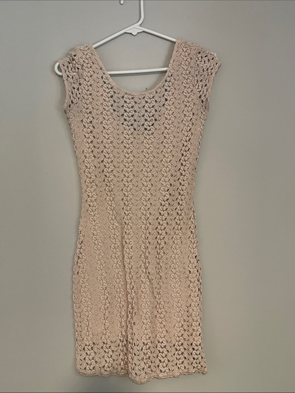 Free People Crochet Mini Dress in Light Beige